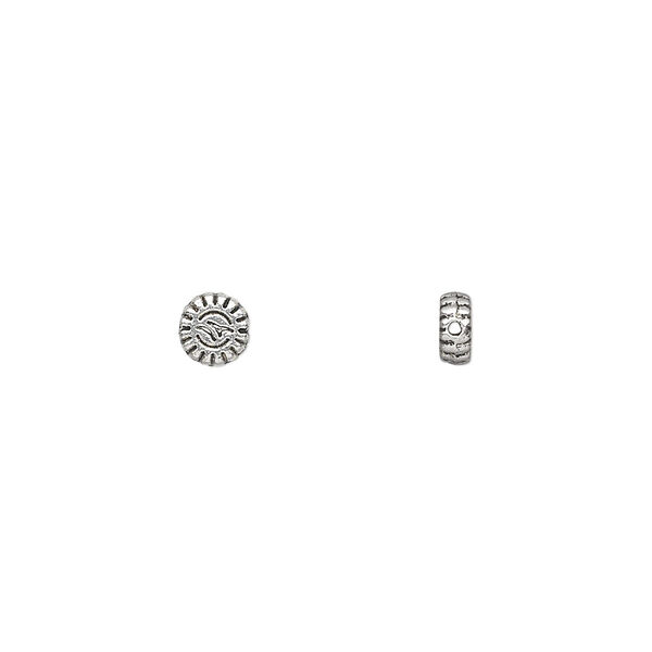 Bead, antique silver-plated "pewter" (zinc-based alloy), 5x2mm double-sided flat round. Sold per pkg of 100. image number 0