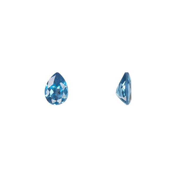 Gem, cubic zirconia, zircon blue, 7x5mm faceted pear, Mohs hardness 8-1/2. Sold per pkg of 2. image number 0