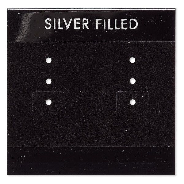 Earring card, flocked plastic, black and silver, 2x2-inch square with "SILVER FILLED." Sold per pkg of 100. image number 0