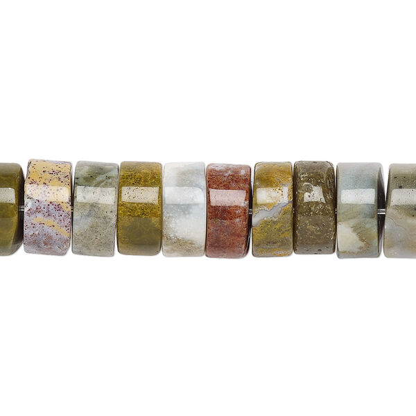 Bead, ocean jasper (natural), 10x5mm heishi, B grade, Mohs hardness 6-1/2 to 7. Sold per pkg of 10. image number 0