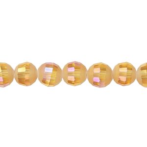 Bead 1pk 96 facets translucent golden blush AB half-matte, Celestial Crystal® 8mm round 8 inch