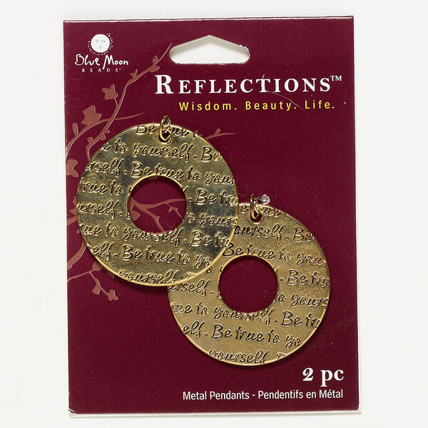 Focal, antique gold-finished "pewter" (zinc-based alloy) and steel, 39mm round donut with "Be true to yourself." Sold per pkg of 2. image number 0