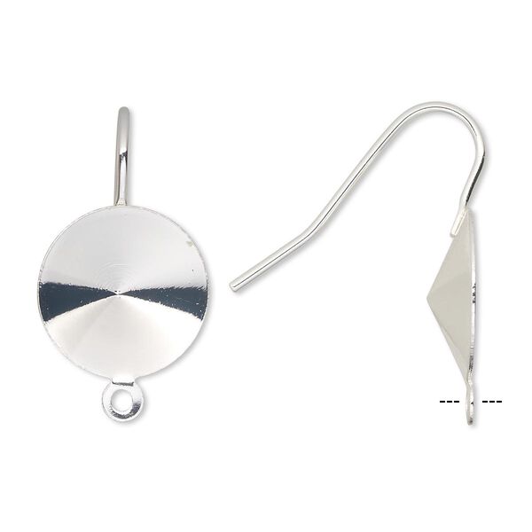 Ear wire, Almost Instant Jewelry®, silver-finished brass, 21mm fishhook with closed loop and 14mm rivoli glue-in setting, 18-20 gauge. Sold per pkg of 5 pairs. image number 0