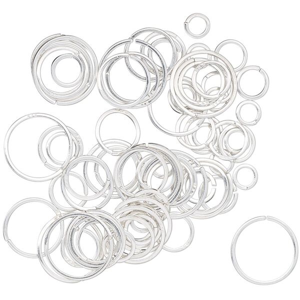 Jump ring mix, sterling silver, 4-10mm round square wire, 2.7-9mm inside diameter, 22 gauge. Sold per 5-gram pkg, approximately 70 jump rings. image number 0
