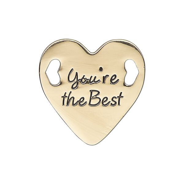 Link, antique gold-finished "pewter" (zinc-based alloy), 25.5mm single-sided flat heart with "You're the Best." Sold individually. image number 0