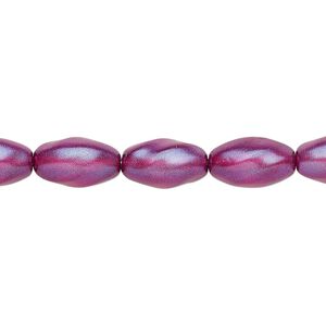 Bead, Czech pressed glass, pearlized purple, 12x7mm oval. Sold per 15-1/2" to 16" strand, approximately 30 beads.