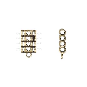 Spacer, antiqued brass, 12x8mm double-sided 4-strand quadruple round tube with heart cutout design and loop, fits up to 2mm bead. Sold individually.