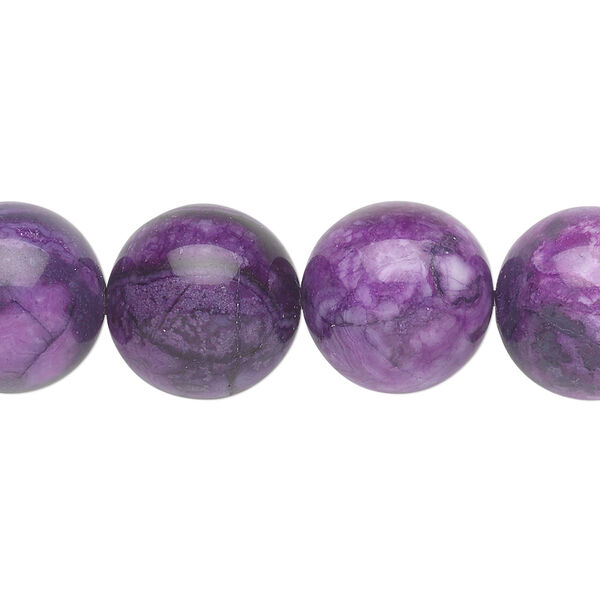 Bead, crazy lace agate (dyed), purple, 14mm round, B grade, Mohs hardness 6-1/2 to 7. Sold per 15-1/2" to 16" strand. image number 0