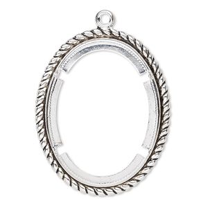 Focal, antique silver-plated brass, 35x29mm rope edge oval with 30x22mm oval setting. Sold per pkg of 10.