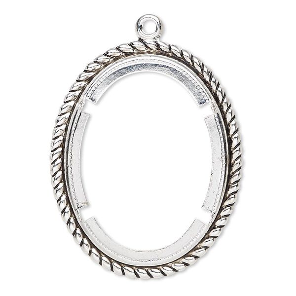 Focal, antique silver-plated brass, 35x29mm rope edge oval with 30x22mm oval setting. Sold per pkg of 10. image number 0