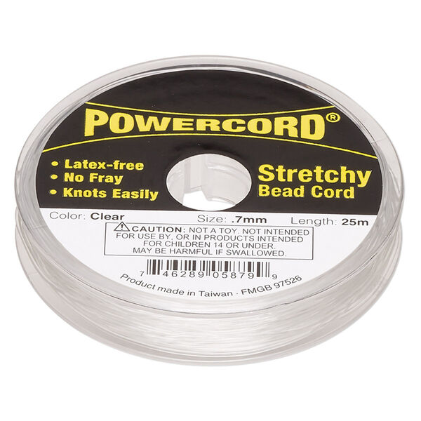 Cord, Powercord®, elastic, clear, 0.7mm, 7-pound test. Sold per 25-meter spool. image number 0
