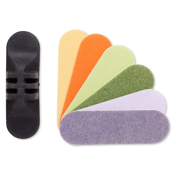Sanding pad, abrasive / foam / rubber, black and assorted colors, 100-320 grit, 3x1-inch oval with holder. Sold per 7-piece set. image number 0