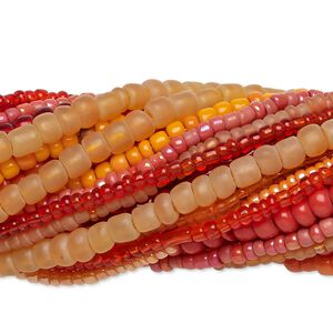 Seed bead mix, glass, pkg/(20)14inch, #6 round, mixed mixed colors.