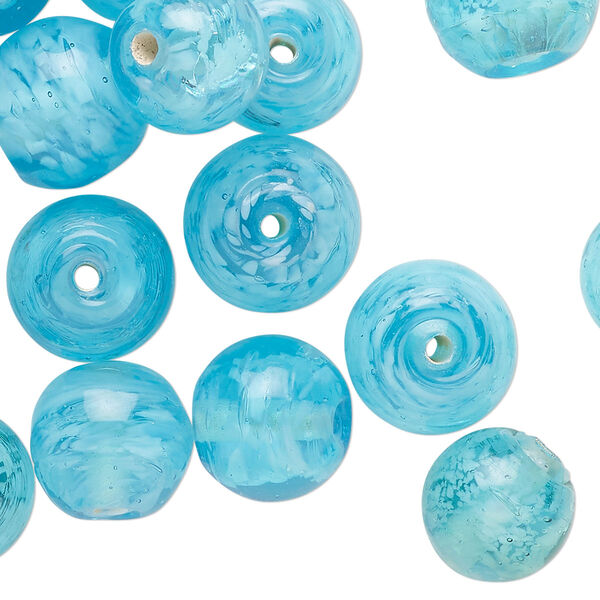 Bead, lampworked glass, translucent aqua blue, 12mm round. Sold per 2-ounce pkg, approximately 25 beads. image number 0