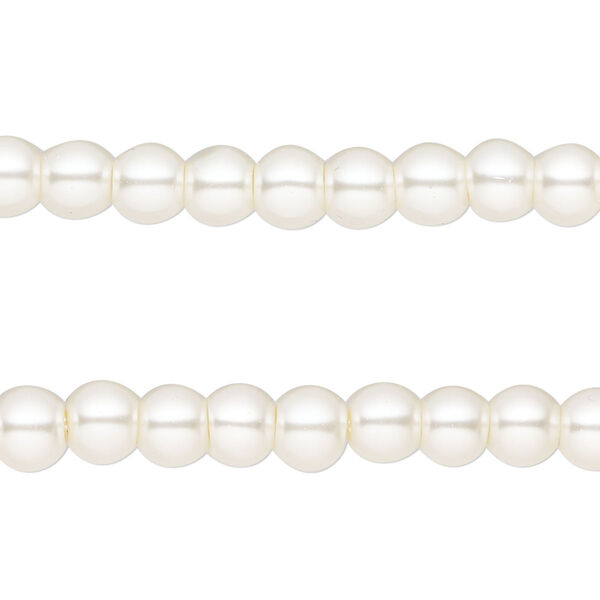 Bead, glass pearl, ivory, 5-6mm round. Sold per pkg of (2) 15-inch strands, approximately 140 beads. image number 0