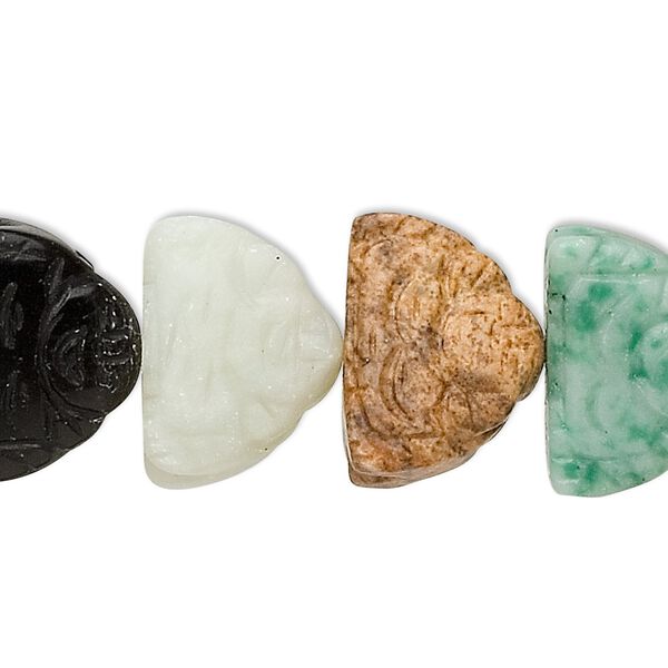 Multi-gemstone 1pkg1, hand-cut carved Buddha bead 15.5-16 inch 17x12mm-18x14mm image number 0