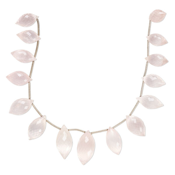 Rose quartz 1pkg15, hand-cut top-drilled faceted marquise bead natural graduated 14x8mm-23x13mm image number 0