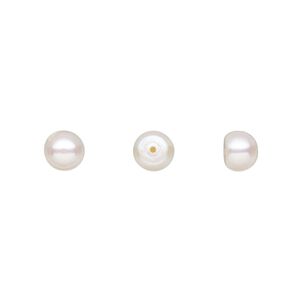 Pearl, White Lotus™, cultured freshwater (bleached), white, 6mm half-drilled button, B grade, Mohs hardness 2-1/2 to 4. Sold per pkg of 4 pairs.