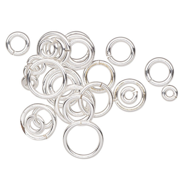 Jump ring mix, sterling silver-filled, 4-10mm round, 1.8-7.5mm inside diameter, 16-20 gauge. Sold per 5-gram pkg, approximately 25-30 jump rings. image number 0