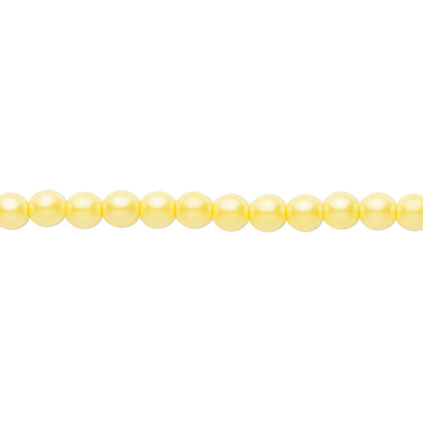Bead, Czech pearl-coated glass druk, opaque iridescent yellow, 4mm round. Sold per 15-1/2" to 16" strand. image number 0