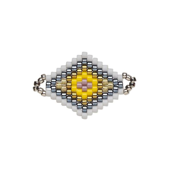 Link, Creative Touch, glass, silver / grey / light gold, 20x18mm double-sided diamond. Sold individually. image number 0