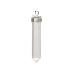 Quartz crystal / brass 1pkg1, silver-plated hand-cut wire-wrapped point drop natural 25x4mm-28x5mm
