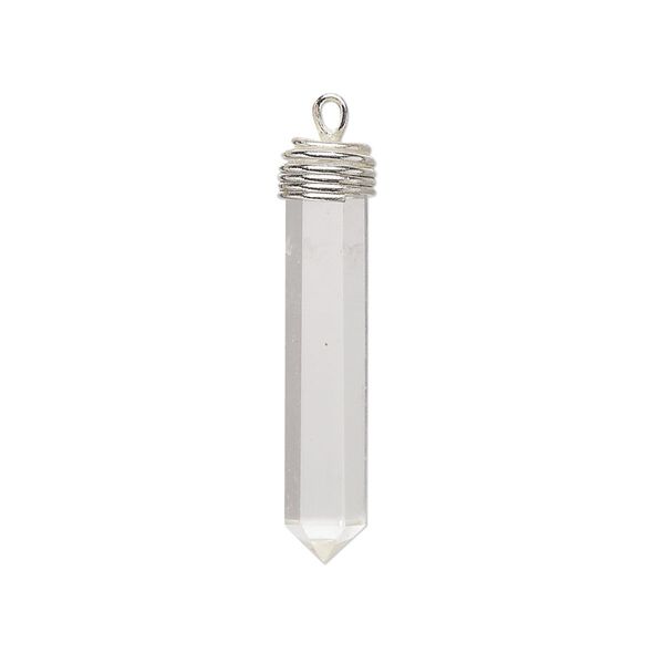 Quartz crystal / brass 1pkg1, silver-plated hand-cut wire-wrapped point drop natural 25x4mm-28x5mm image number 0
