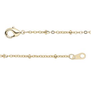Chain 1pkg1 cable, 1.5mm / 2x1mm rondelle / lobster claw clasp, gold-finished brass 18 inch