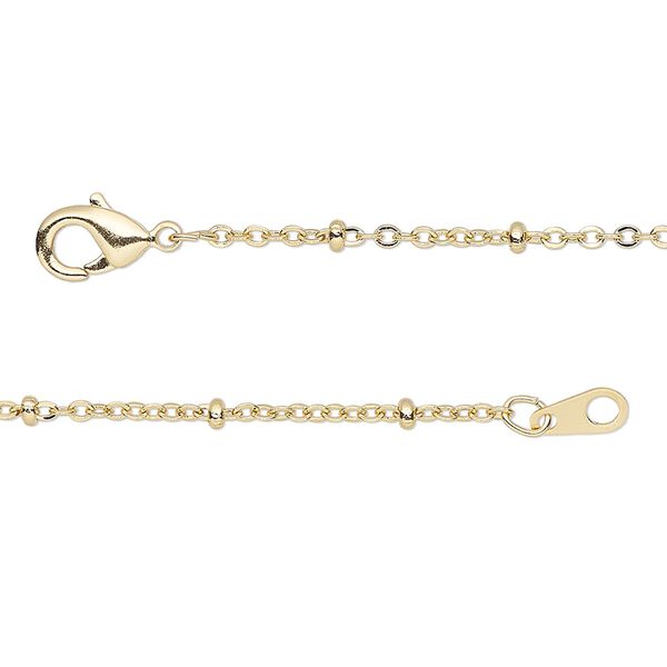 Chain, gold-finished brass, 1.5mm cable and 2x1mm rondelle, 18 inches with lobster claw clasp. Sold individually. image number 0
