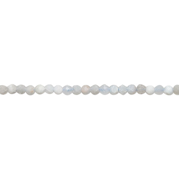 Bead, aquamarine (heated), 2mm hand-cut faceted round, C- grade, Mohs hardness 7-1/2 to 8. Sold per 14-inch strand, approximately 170 beads. image number 0