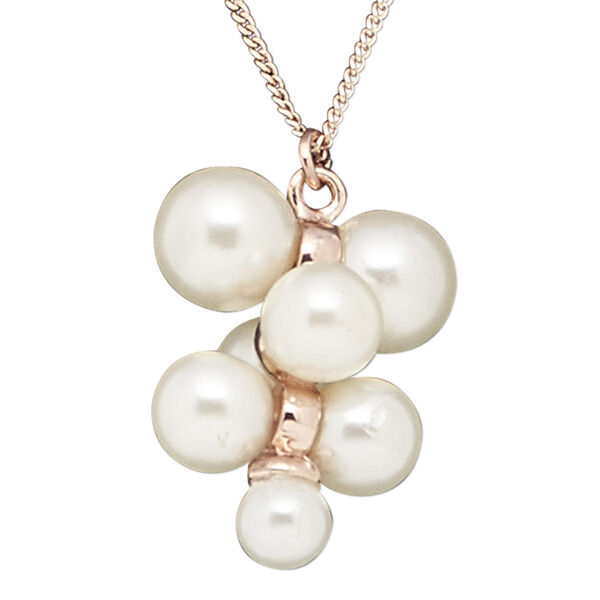 Necklace, plastic pearl / rose gold-coated plastic / rose gold-finished brass / "pewter" (zinc-based alloy), white, 32x25mm, 22 inches with 2-inch extender chain and lobster claw clasp. Sold individually. image number 0
