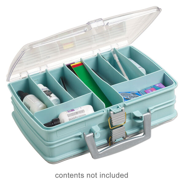 Tote, Plano® Creative Options, plastic, clear, teal and grey, 12-5/8 x 8-7/8 x 4-1/8 inches. Sold individually. image number 0