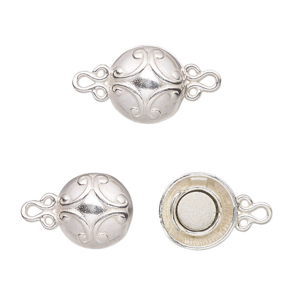 Clasp, JBB Findings, magnetic, sterling silver, 12mm fancy round. Sold individually. image number 0