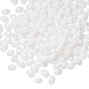 Seed bead, Preciosa Twin™ Czech glass, pkg/250g, 5x2.5mm oval, opaque snow white luster alabaster, (46102).