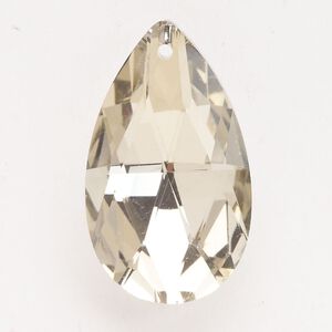 Focal glass 1pk 38x22mm faceted teardrop, crystal clear golden shadow