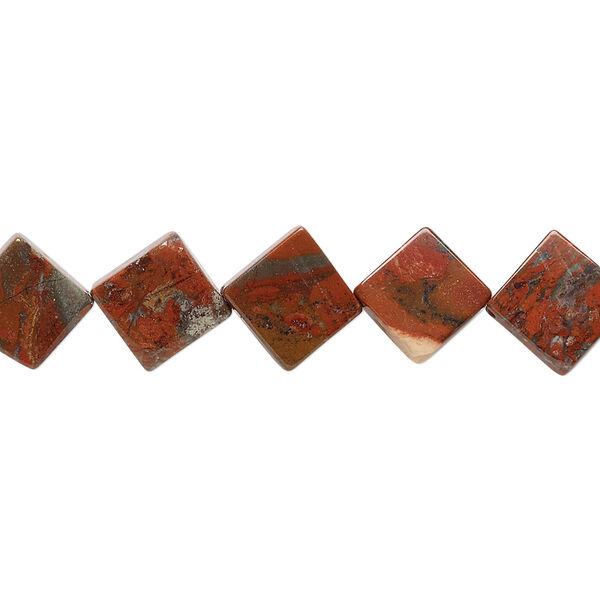 Bead, brecciated jasper (natural), 10x10mm flat diamond, B grade, Mohs hardness 6-1/2 to 7. Sold per 15-1/2" to 16" strand. image number 0