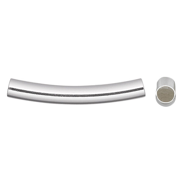Bead, sterling silver, 35x5mm smooth curved round tube. Sold per pkg of 2. image number 0