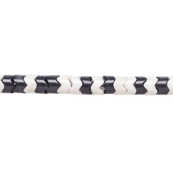 Bead, porcelain, opaque shiny black and white, 4.5x3mm zigzag rondelle. Sold per 15-12" to 16" strand, approximately 140 to 170 beads. image number 0