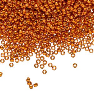 Seed bead, TOHO BEADS®, glass, pkg/250g, #11 round, opaque galvanized PermaFinish saffron (TR-11-PF562).