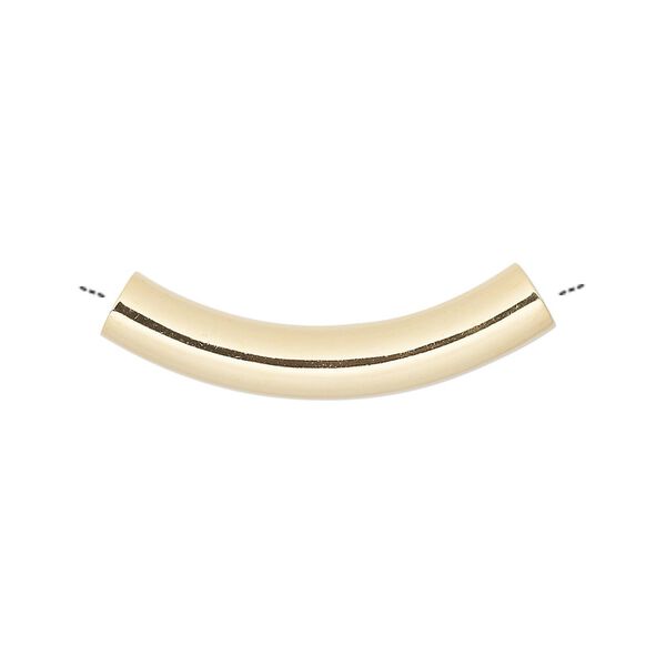 Bead, gold-plated brass, 30x5mm curved tube. Sold per pkg of 100. image number 0