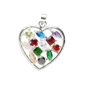 Pendant, silver-finished "pewter" (zinc-based alloy) and glass, mixed colors, 24x23mm heart. Sold individually.