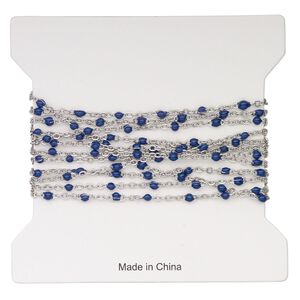 Chain, stainless steel and enamel, blue, 1.7mm flat cable with 2mm ball. Sold per pkg of 5 feet.