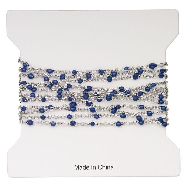 Chain, stainless steel and enamel, blue, 1.7mm flat cable with 2mm ball. Sold per pkg of 5 feet. image number 0