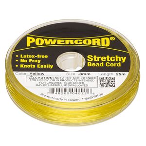 Cord, Powercord®, elastic, yellow, 0.8mm, 8.5-pound test. Sold per 25-meter spool.