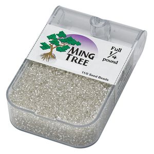 Seed bead, Ming Tree™, glass, pkg/1/4 pound, #11 round, transparent silver-lined clear.