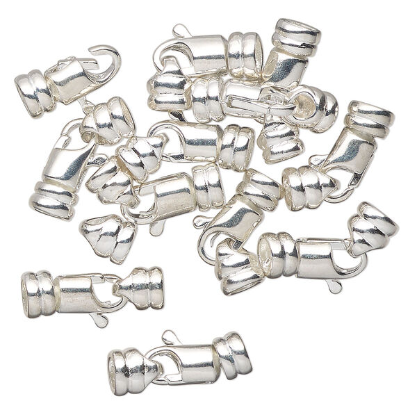 Clasp, lobster claw, silver-finished "pewter" (zinc-based alloy), 18x6mm with swirl and glue-in ends, 3.5mm inside diameter. Sold per pkg of 12. image number 0
