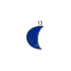 Drop sterling silver lapis lazuli 1pk 15x10mm hand-cut flat 2-sided half moon, natural