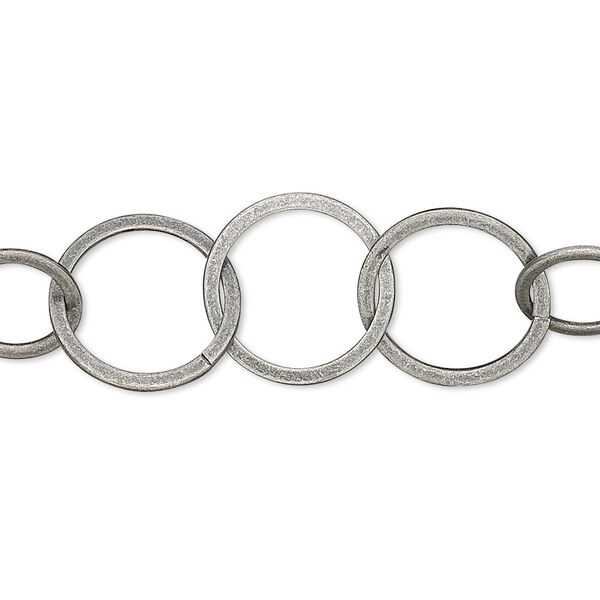Chain, antique silver-plated brass, 14mm flat round cable. Sold per pkg of 25 feet. image number 0