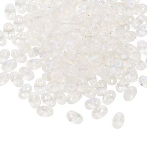 Seed bead, Preciosa Twin™ Czech glass, pkg/50g, 5x2.5mm oval, translucent rainbow clear, (58205).