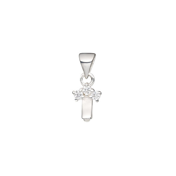 Bail, ice-pick, sterling silver and cubic zirconia, clear, 9.5x7mm with 3.5mm grip length. Sold individually. image number 0